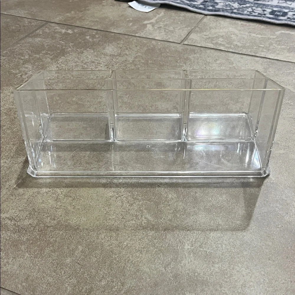 Set of 2 Elegant Clear Makeup Organizer with Gold Accents